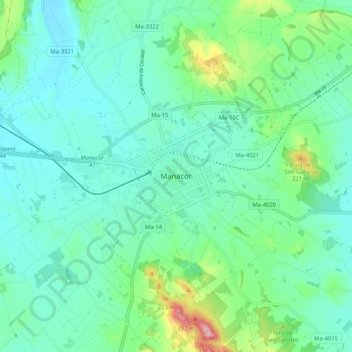 Topografinen kartta Manacor, korkeus, helpotus