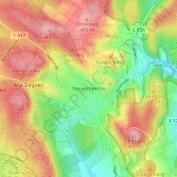 Topografinen kartta Neuenheerse, korkeus, helpotus