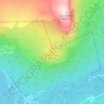 Topografinen kartta Solberget, korkeus, helpotus