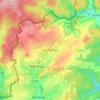 Topografinen kartta Tarchamps, korkeus, helpotus