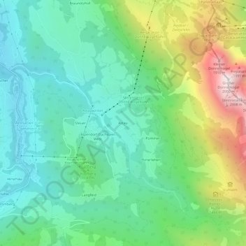 Topografinen kartta Astau, korkeus, helpotus