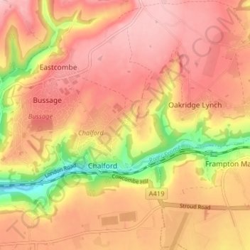 Topografinen kartta France Lynch, korkeus, helpotus