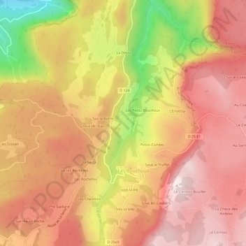 Topografinen kartta La Burne, korkeus, helpotus