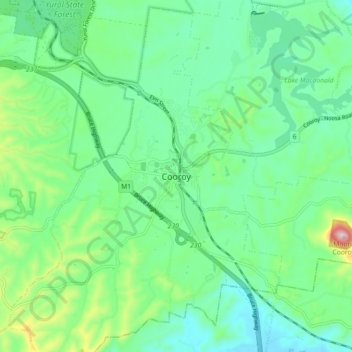 Topografinen kartta Cooroy, korkeus, helpotus
