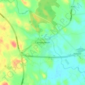 Topografinen kartta Castledawson, korkeus, helpotus