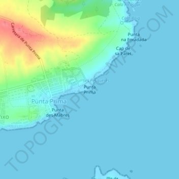 Topografinen kartta Punta Prima, korkeus, helpotus