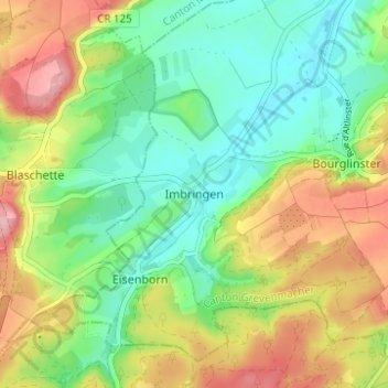 Topografinen kartta Imbringen, korkeus, helpotus