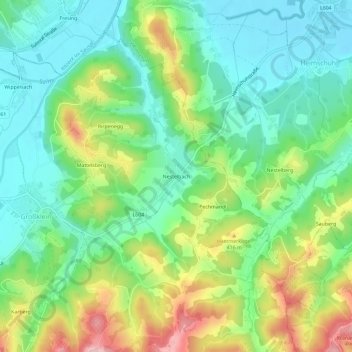 Topografinen kartta Nestelbach, korkeus, helpotus