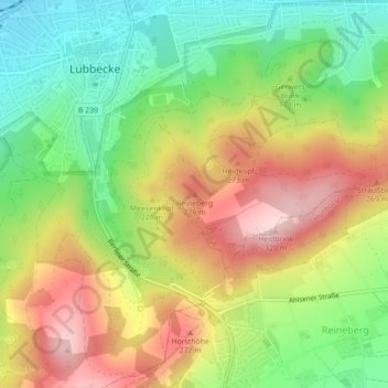 Topografinen kartta Reineberg, korkeus, helpotus