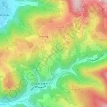 Topografinen kartta Thoneben, korkeus, helpotus
