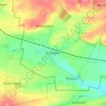 Topografinen kartta Tromsdorf, korkeus, helpotus