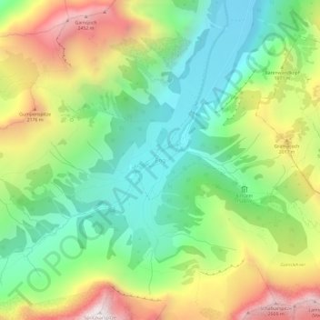 Topografinen kartta Eng, korkeus, helpotus