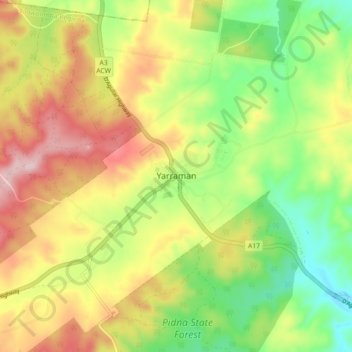 Topografinen kartta Yarraman, korkeus, helpotus