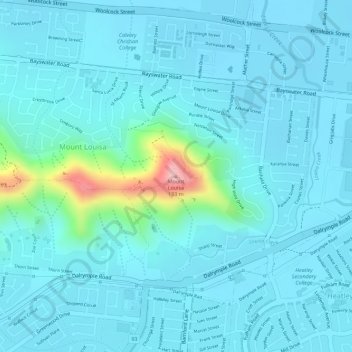 Topografinen kartta Mount Louisa, korkeus, helpotus