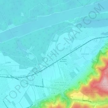 Topografinen kartta Wördern, korkeus, helpotus