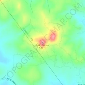 Topografinen kartta Twin Sisters, korkeus, helpotus