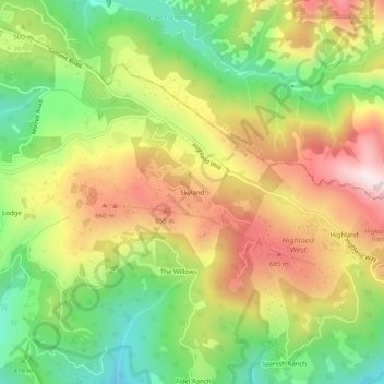 Topografinen kartta Skyland, korkeus, helpotus