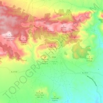 Topografinen kartta Oria, korkeus, helpotus