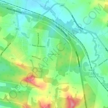 Topografinen kartta Dillans Scrub, korkeus, helpotus