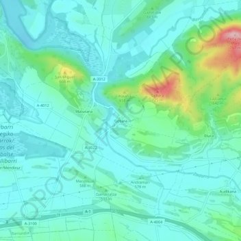 Topografinen kartta Gebara, korkeus, helpotus