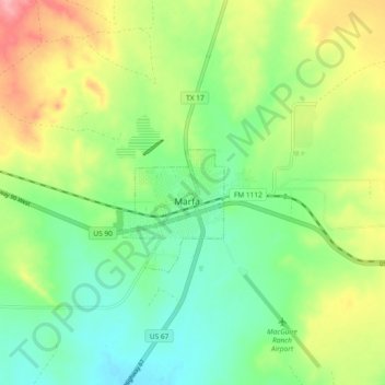 Topografinen kartta Marfa, korkeus, helpotus