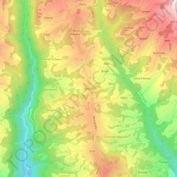 Topografinen kartta Specula, korkeus, helpotus