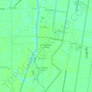 Topografinen kartta Jones Addition Colonia, korkeus, helpotus