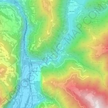 Topografinen kartta Incino, korkeus, helpotus