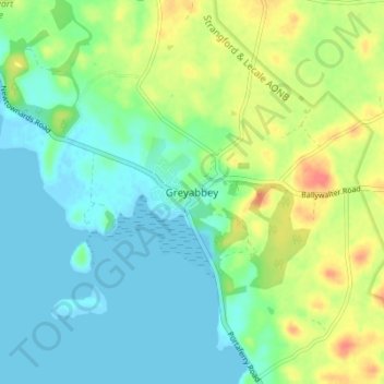 Topografinen kartta Greyabbey, korkeus, helpotus