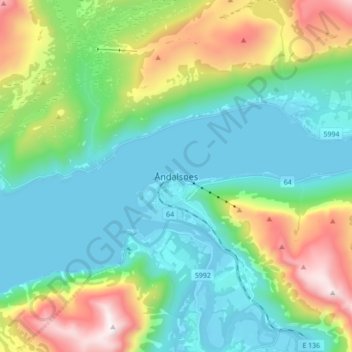 Topografinen kartta Åndalsnes, korkeus, helpotus