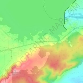 Topografinen kartta Buchanan Dam, korkeus, helpotus