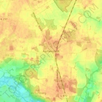 Topografinen kartta Aschenstedt, korkeus, helpotus