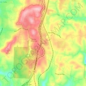 Topografinen kartta Weimar, korkeus, helpotus
