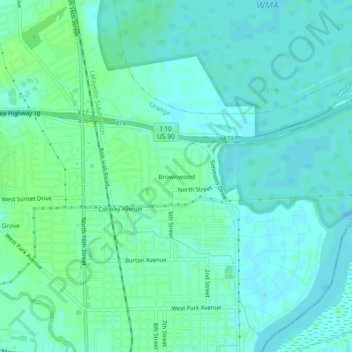 Topografinen kartta Brownwood, korkeus, helpotus