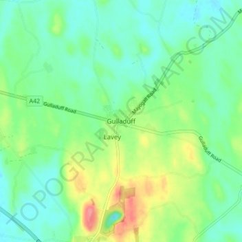 Topografinen kartta Gulladuff, korkeus, helpotus