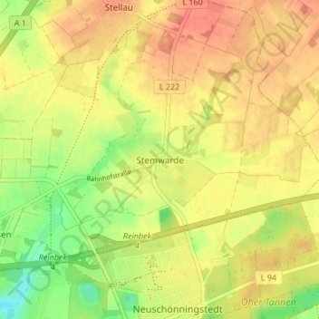 Topografinen kartta Stemwarde, korkeus, helpotus