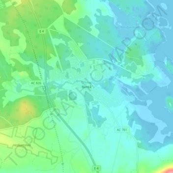 Topografinen kartta Bureå, korkeus, helpotus