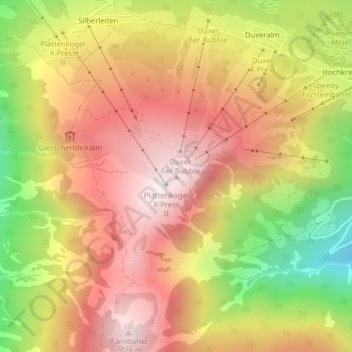 Topografinen kartta Plattenkogel, korkeus, helpotus