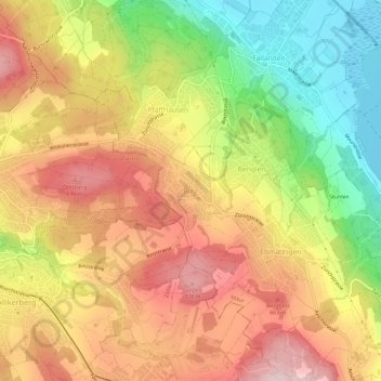 Topografinen kartta Binz, korkeus, helpotus