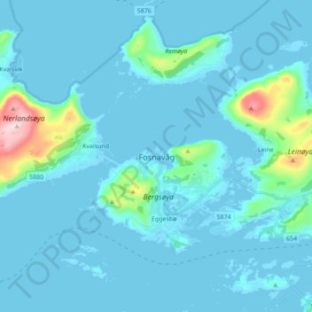 Topografinen kartta Fosnavåg, korkeus, helpotus