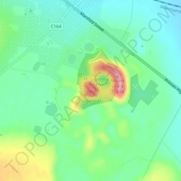 Topografinen kartta Mount Sugarloaf, korkeus, helpotus