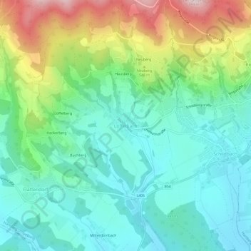 Topografinen kartta Löffelbach, korkeus, helpotus