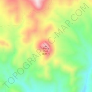 Topografinen kartta Windy Peak, korkeus, helpotus