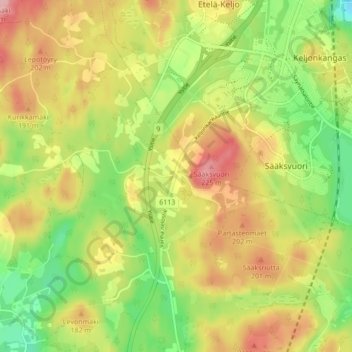 Topografinen kartta Valkola, korkeus, helpotus