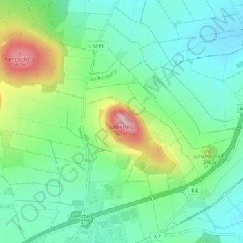 Topografinen kartta Odenberg, korkeus, helpotus