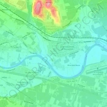 Topografinen kartta Settimo, korkeus, helpotus