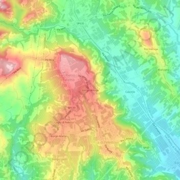 Topografinen kartta Borgo Antiga, korkeus, helpotus