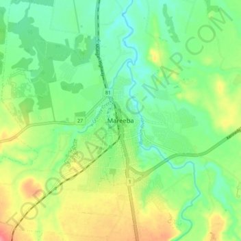 Topografinen kartta Mareeba, korkeus, helpotus