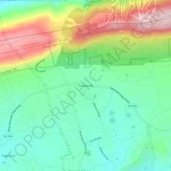 Topografinen kartta Danielsville, korkeus, helpotus