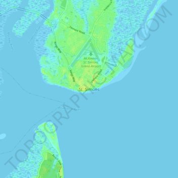 Topografinen kartta Saint Simons, korkeus, helpotus